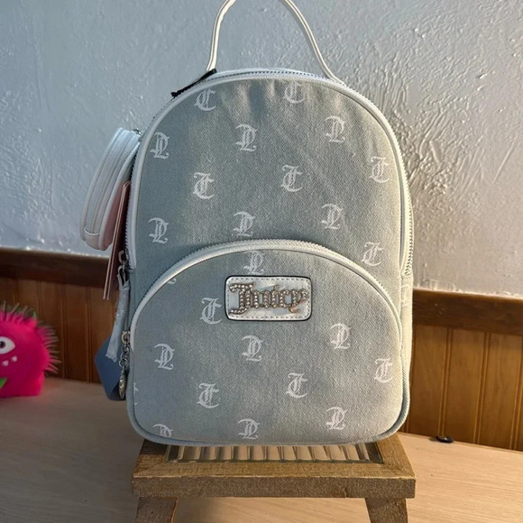 Juicy Couture “Queen of Everything” Denim Mini Backpack w/Sparkle Logo - Picture 1 of 8